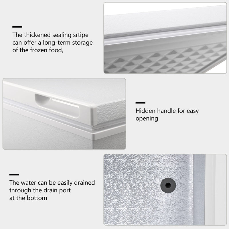 Congélateur coffre de 1,8 pi³ avec panier amovible, vidange par le bas, thermostat à 7 niveaux, conception autonome pour maison et appartement