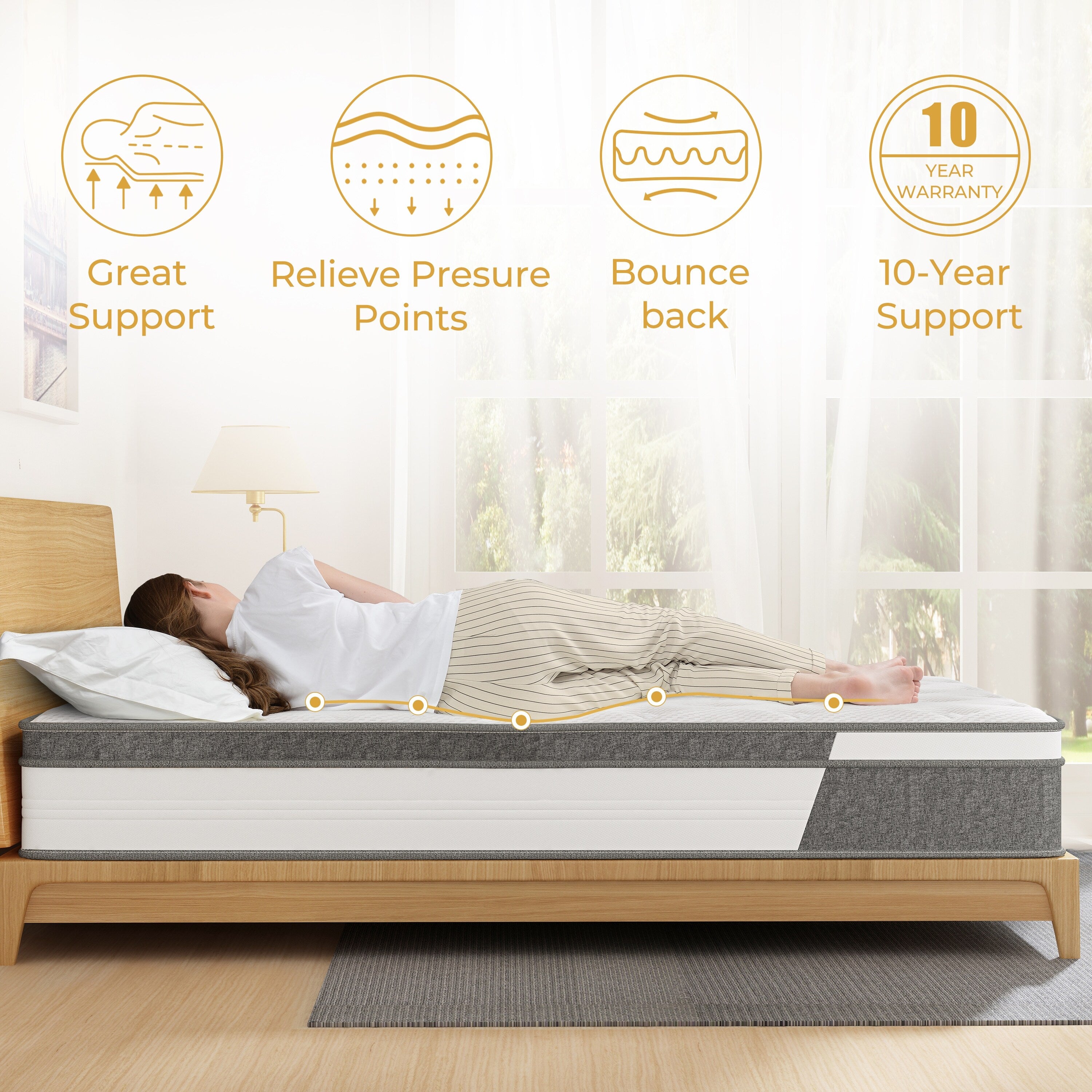 Matelas hybride en mousse à mémoire de forme et à ressorts de 10 pouces