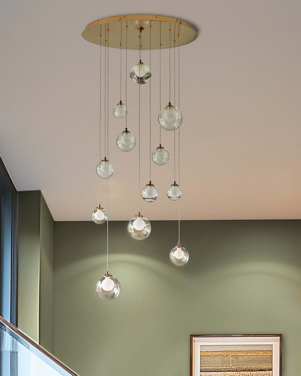 Suspension réglable Riley en verre transparent avec 12 LED