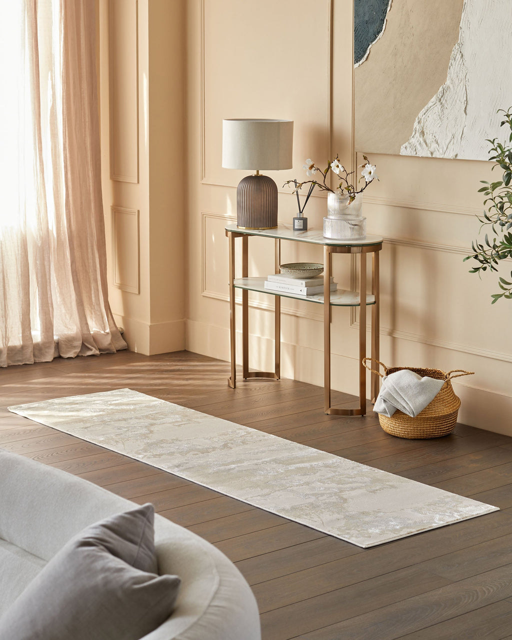 Tapis de couloir texturé or doux Perla