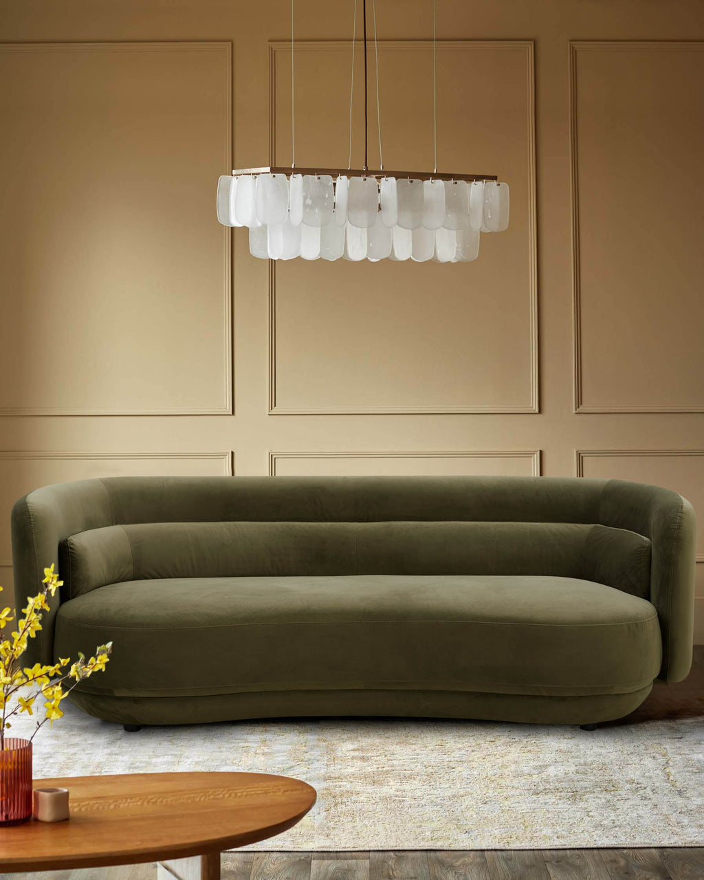 Canapé 3 places Henry en velours vert olive