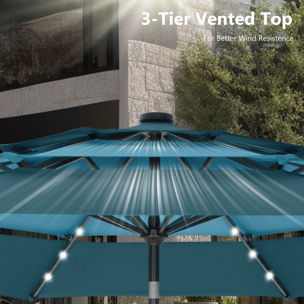 Parasol de terrasse inclinable à 3 niveaux de 10 pieds de MAISON ARTS, parasol d'extérieur à double ventilation avec lumières LED