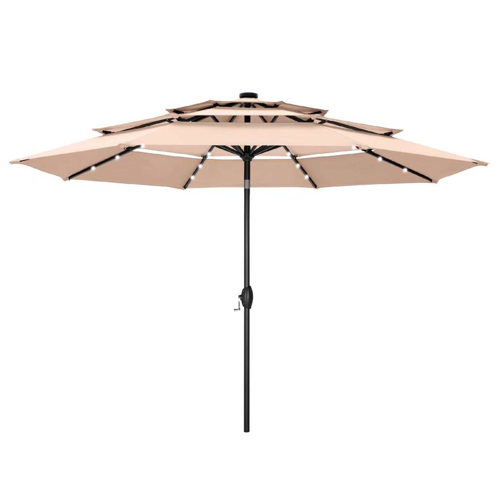 Parasol de terrasse inclinable à 3 niveaux de 10 pieds de MAISON ARTS, parasol d'extérieur à double ventilation avec lumières LED