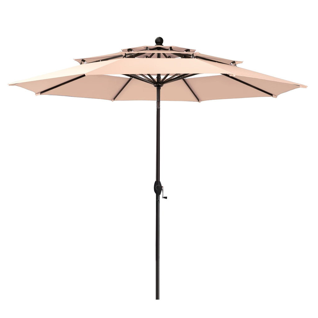 Parasol de terrasse inclinable à 3 niveaux de 10 pieds de MAISON ARTS, parasol d'extérieur à double ventilation avec lumières LED