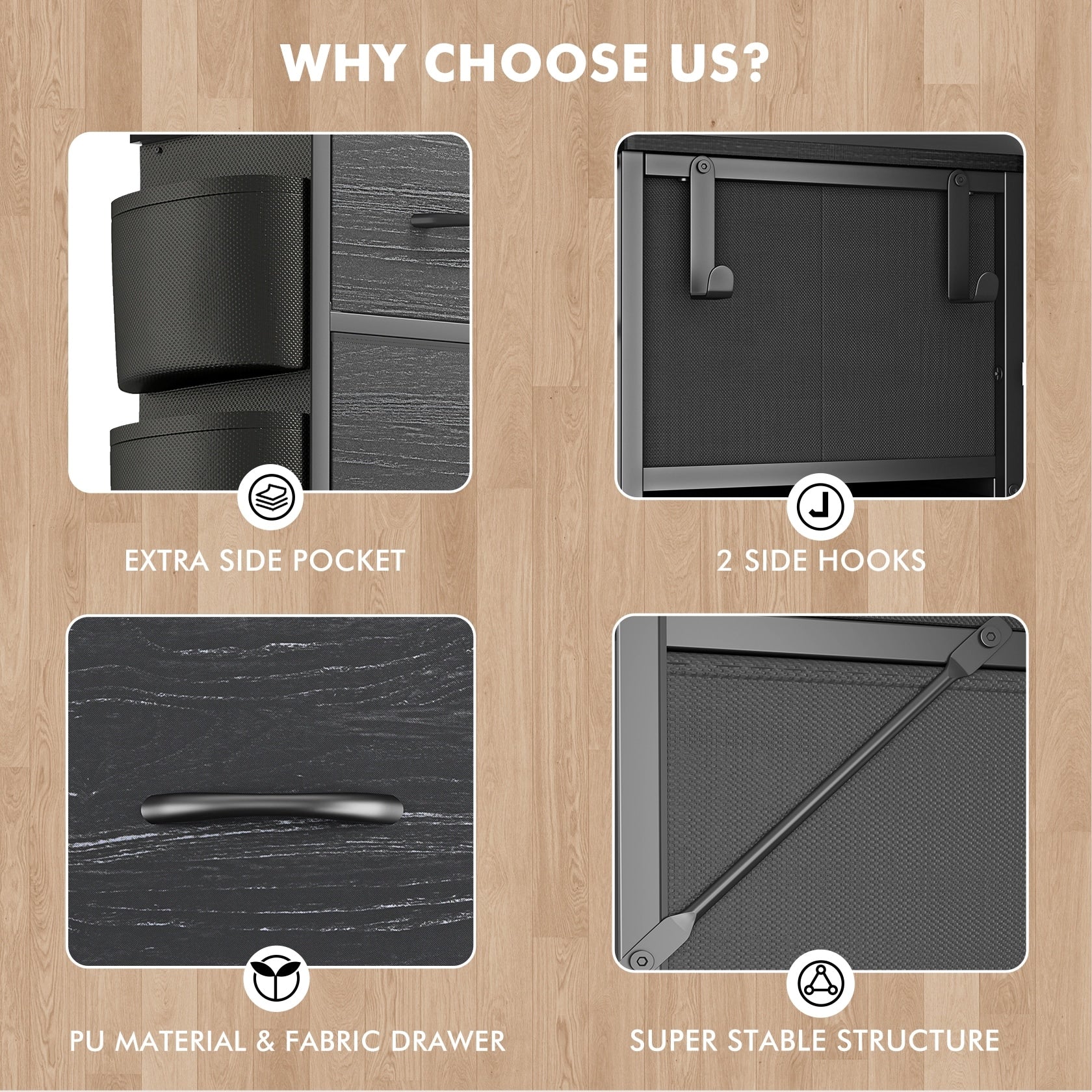 Commode haute en tissu à 12 tiroirs pour chambre à coucher