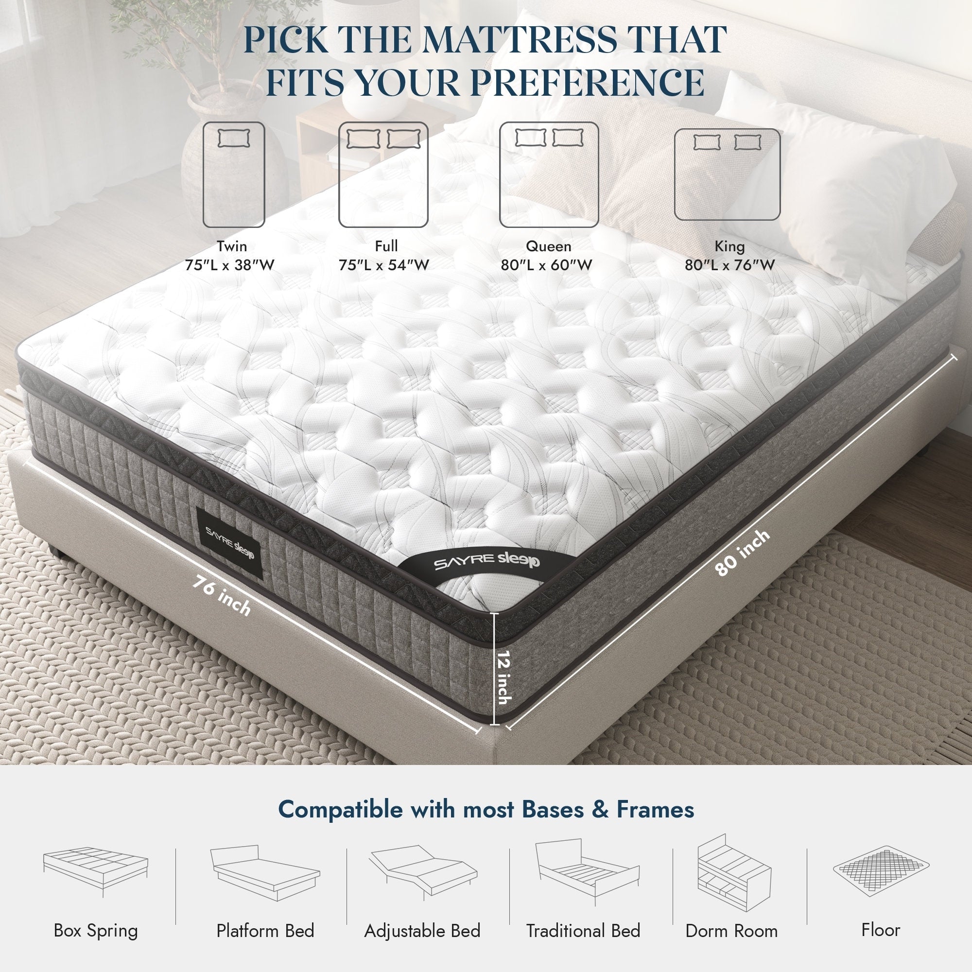 Assemblé aux États-Unis - Matelas hybride 12 Diamond à ressorts ensachés et mousse à mémoire de forme Cool Gel
