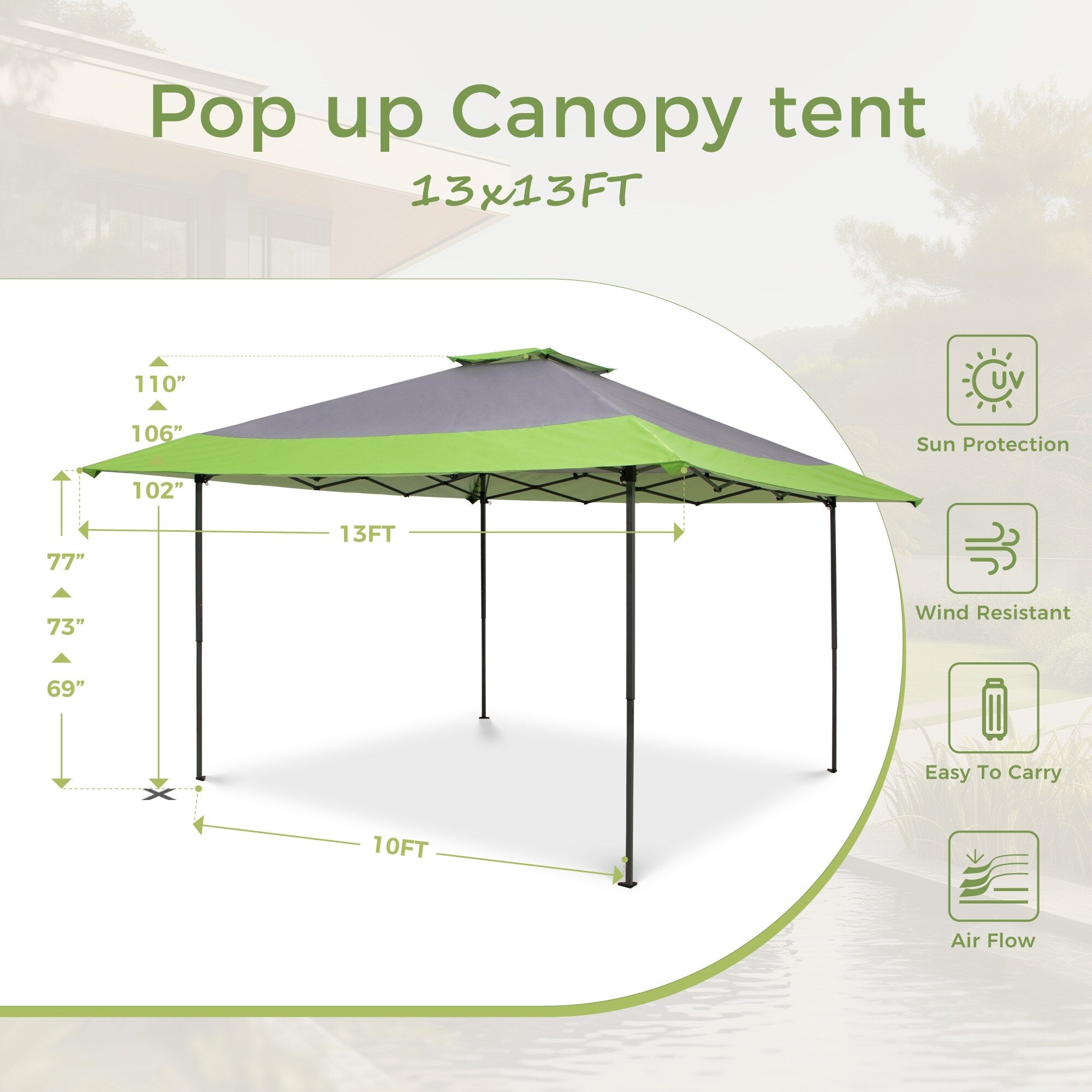 Gazebo de jardin renforcé escamotable avec rideau d'angle élégant - 13 x 13 pi