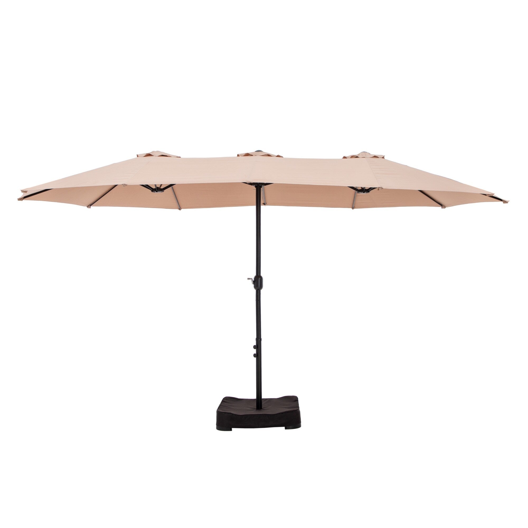Parasol de marché extérieur rectangulaire à manivelle double face de 15 pieds, parasol de patio éclairé par LED solaire avec base incluse