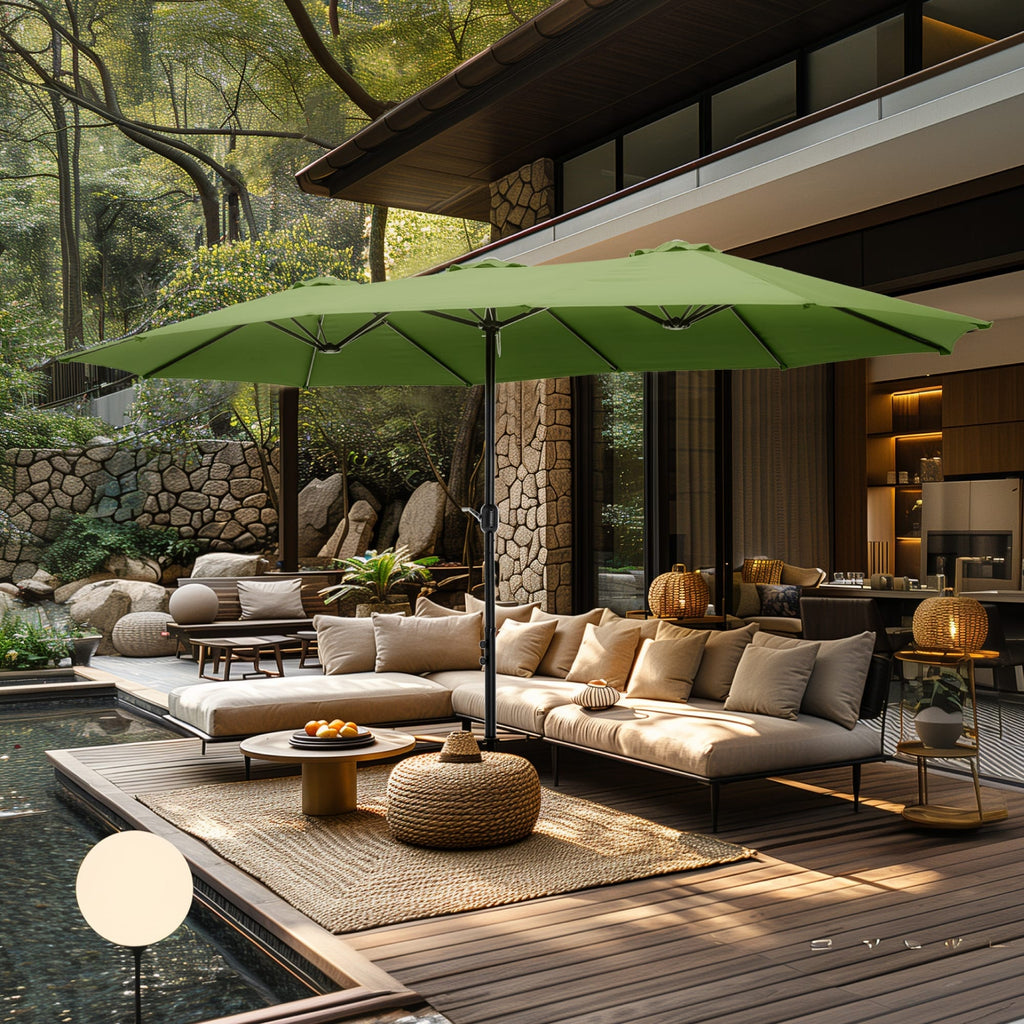 Parasol double extra large de 15 pieds pour patio double face de MAISON ARTS avec base incluse