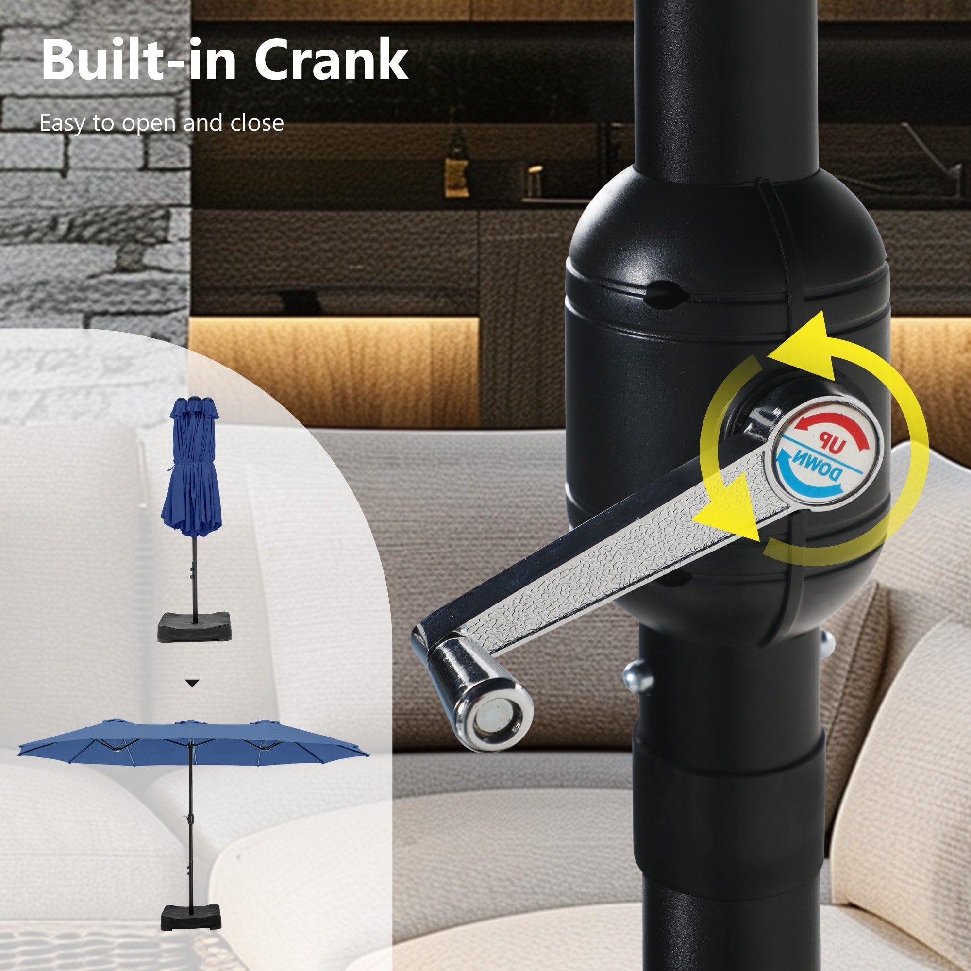 Parasol double extra large de 15 pieds pour patio double face de MAISON ARTS avec base incluse