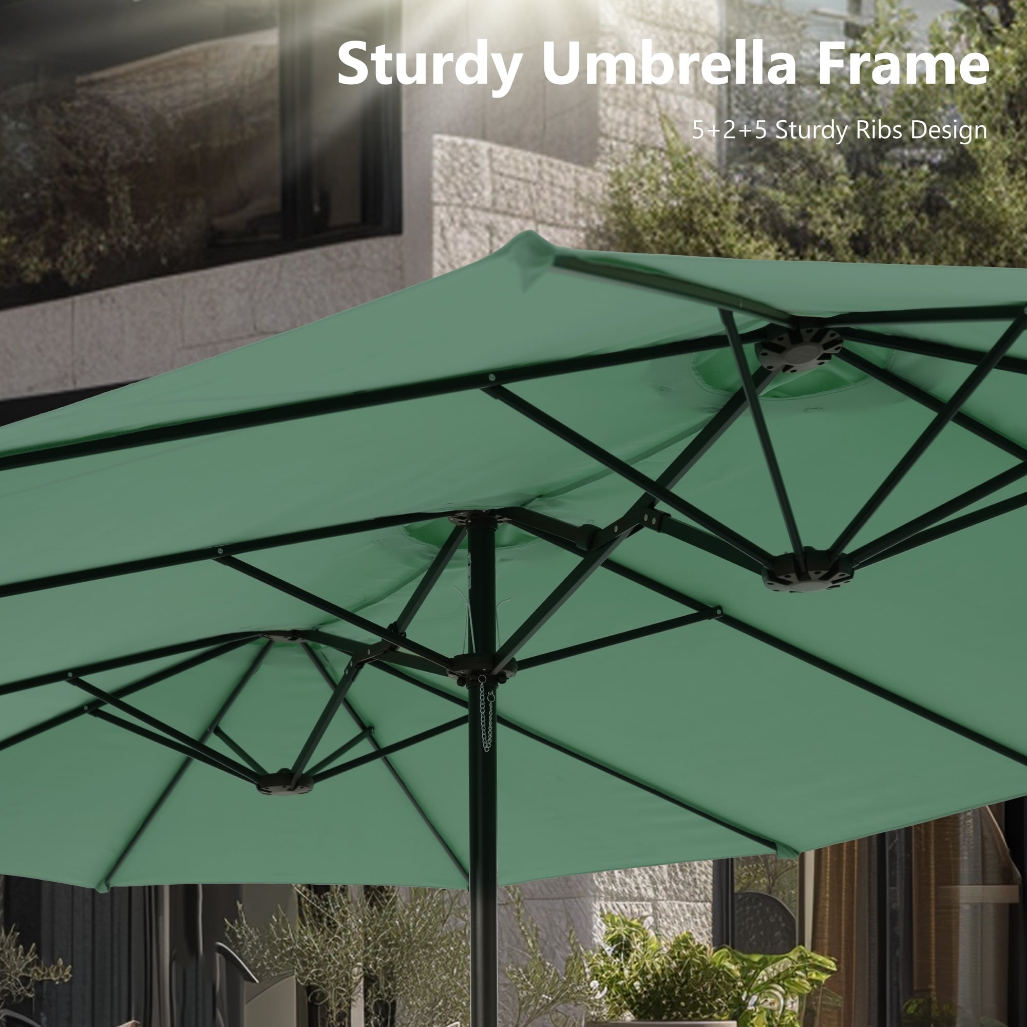 Parasol double extra large de 15 pieds pour patio double face de MAISON ARTS avec base incluse