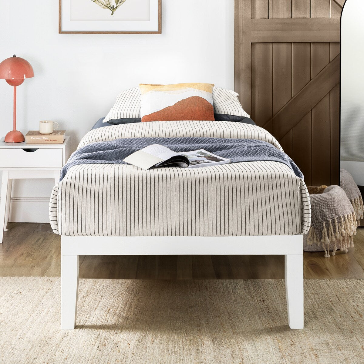 Cadre de lit plateforme classique en bois massif de 16 pouces, disponible en plusieurs finitions