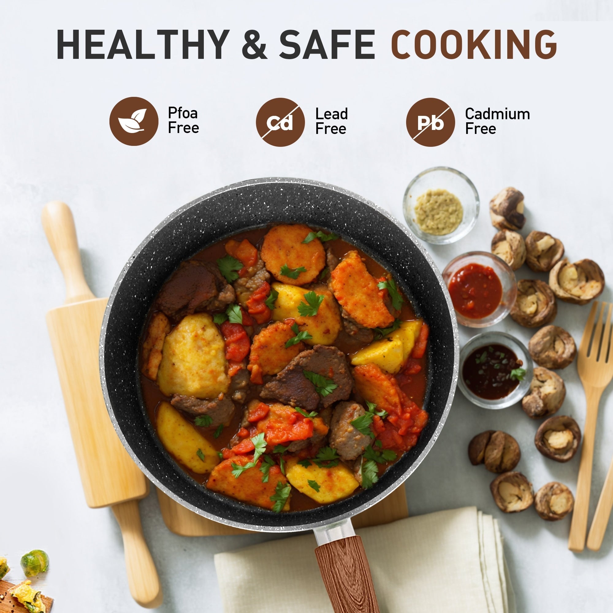 Batterie de cuisine en granit de 17 pièces, ensemble de casseroles et poêles antiadhésives