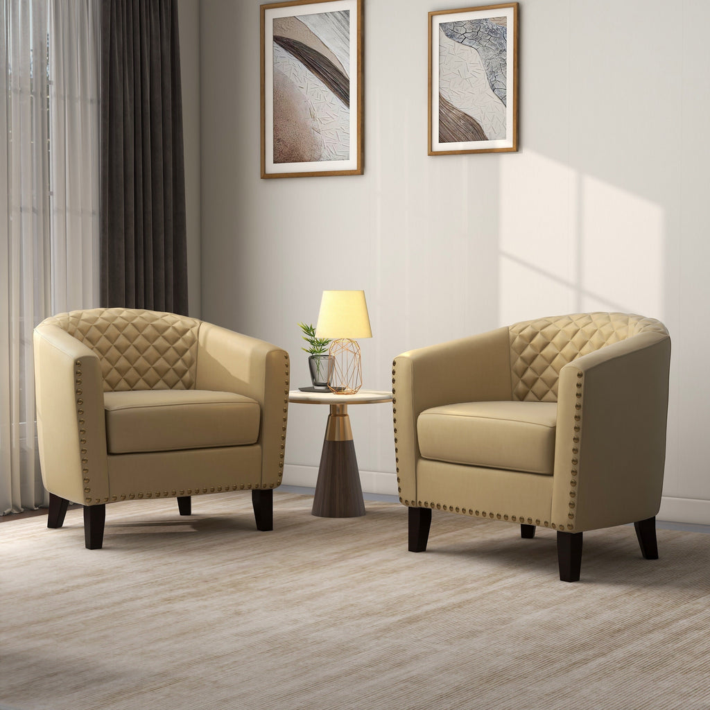 Lot de 2 chaises d'appoint tonneau en cuir vegan de 29 W avec garniture cloutée