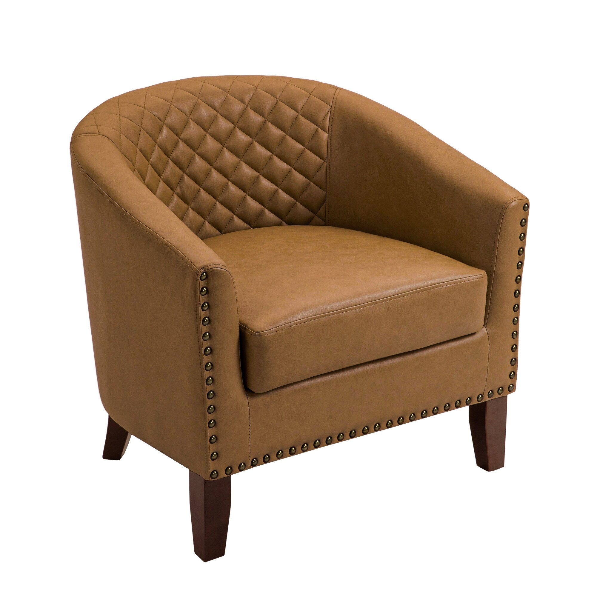 Lot de 2 chaises d'appoint tonneau en cuir vegan de 29 W avec garniture cloutée