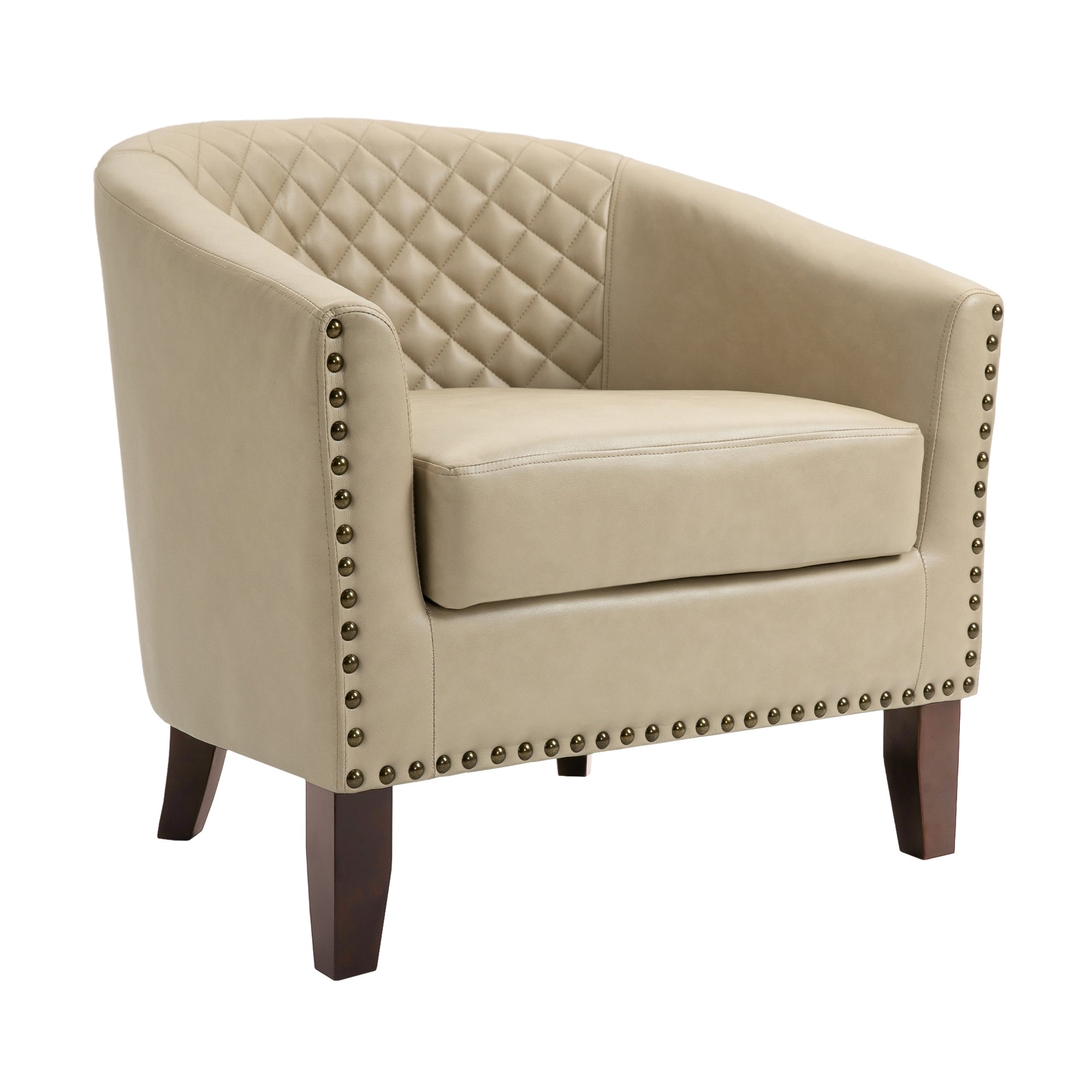 Lot de 2 chaises d'appoint tonneau en cuir vegan de 29 W avec garniture cloutée