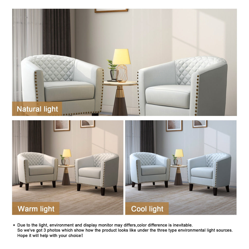 Lot de 2 chaises d'appoint tonneau en cuir vegan de 29 W avec garniture cloutée