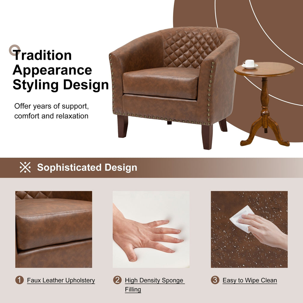 Lot de 2 chaises d'appoint tonneau en cuir vegan de 29 W avec garniture cloutée