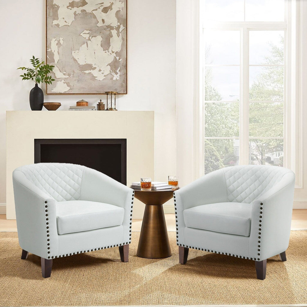 Lot de 2 chaises d'appoint tonneau en cuir vegan de 29 W avec garniture cloutée