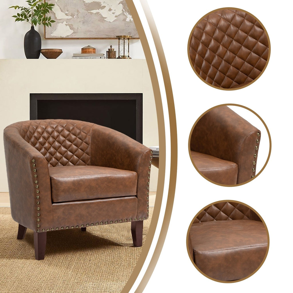 Lot de 2 chaises d'appoint tonneau en cuir vegan de 29 W avec garniture cloutée