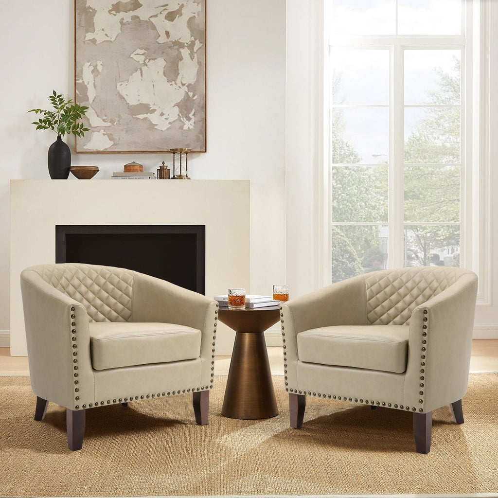 Lot de 2 chaises d'appoint tonneau en cuir vegan de 29 W avec garniture cloutée