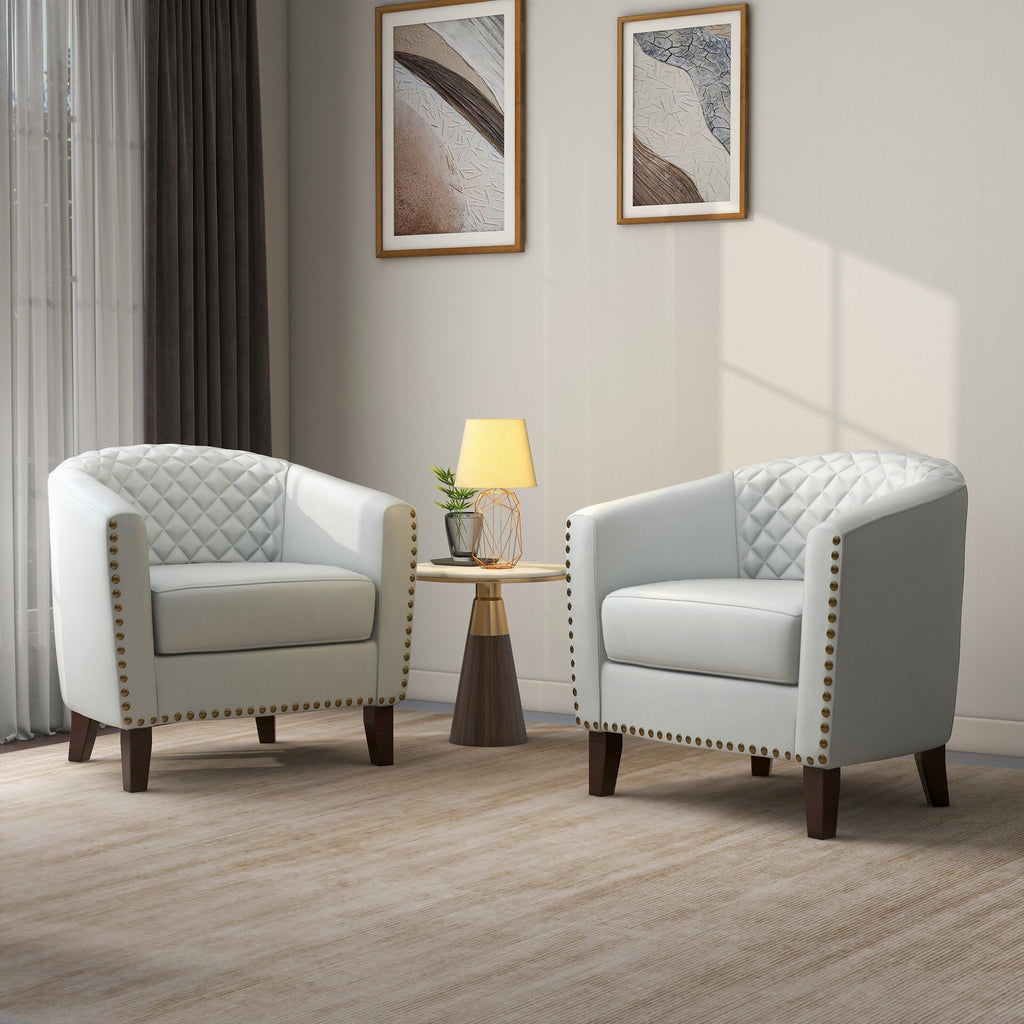 Lot de 2 chaises d'appoint tonneau en cuir vegan de 29 W avec garniture cloutée