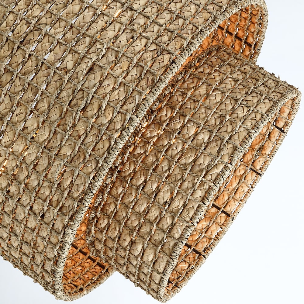 Suspension tambour traditionnelle en rotin naturel à 4 lumières avec auvent noir - Noir/ocre - 50,8 cm de largeur