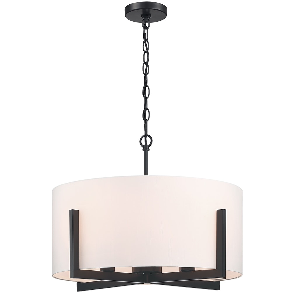 Lustre suspendu noir mat à 4 lumières de 22 po avec abat-jour tambour blanc - 22 W