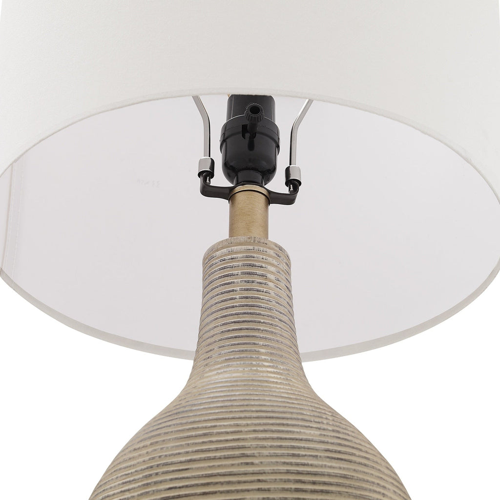 Lampe de table de style campagnard beige délavé/doré de 24,5 pouces avec abat-jour en lin blanc (lot de 2) - 24,5 H