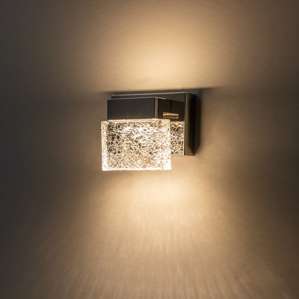 Applique murale à LED intégrée C Cattleya en acier inoxydable 3000 K avec abat-jour en verre artistique - Chrome