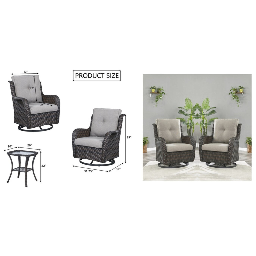 Fauteuil à bascule pivotant d'extérieur Gymojoy 3 pièces en osier avec coussin et table