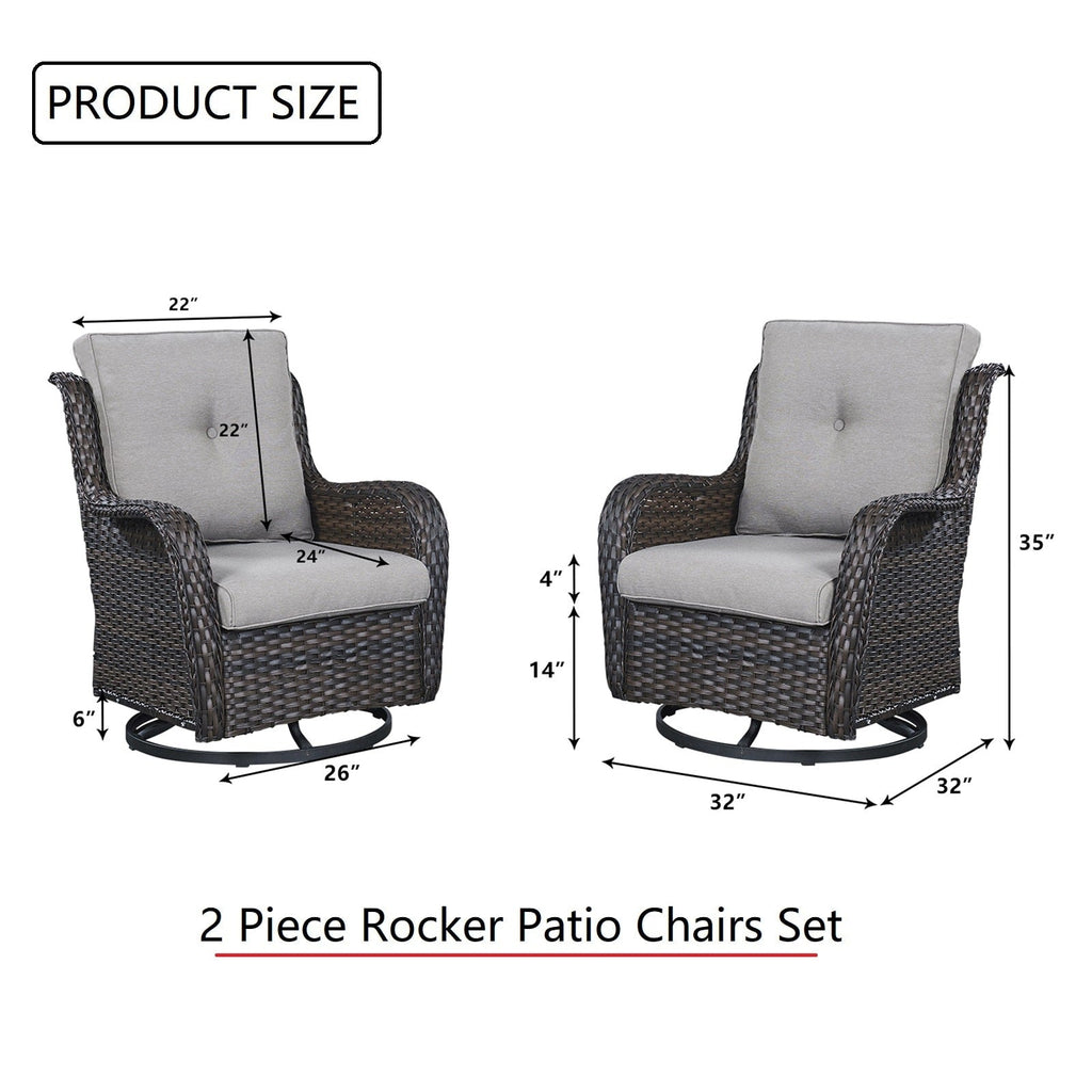Fauteuil à bascule pivotant d'extérieur Gymojoy 3 pièces en osier avec coussin et table