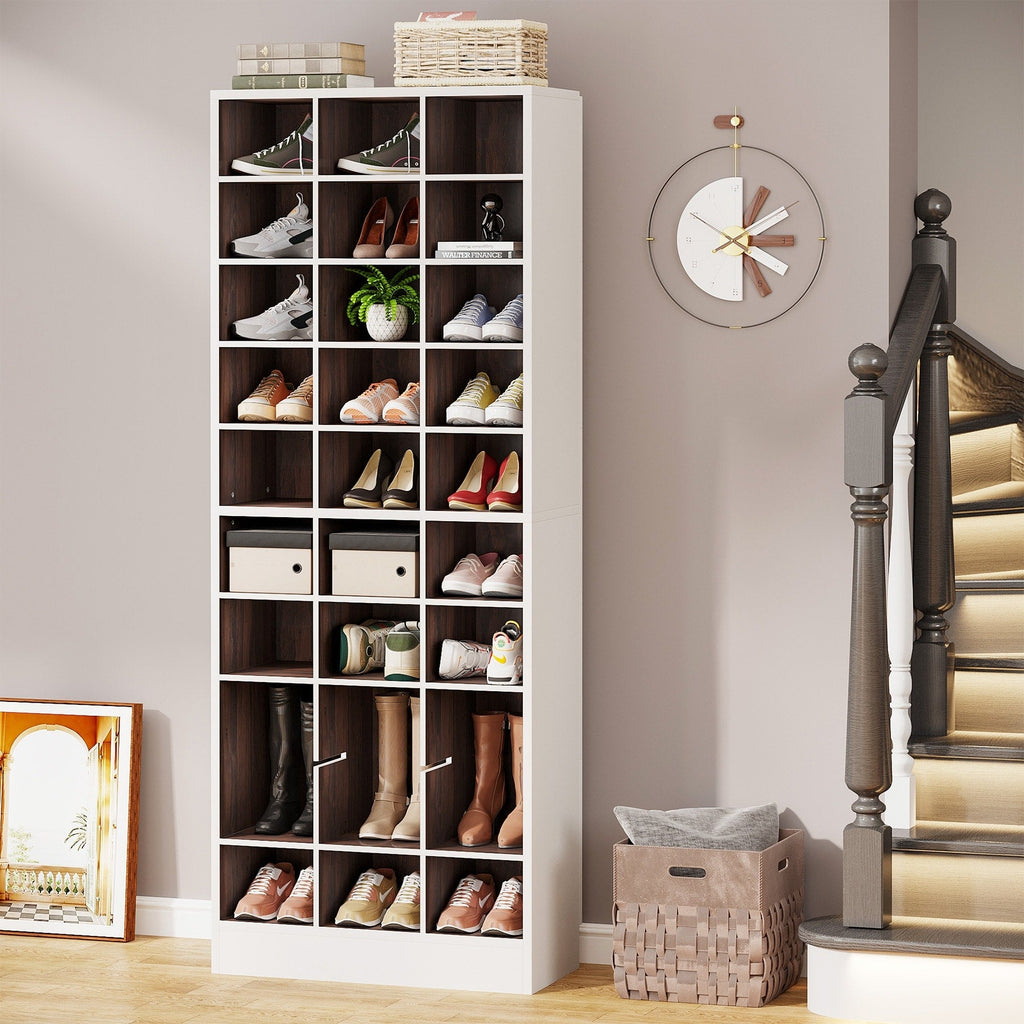 Meuble à chaussures haut 30 paires, 10 niveaux, en bois blanc, pour placard, entrée