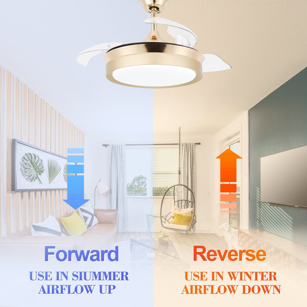 Ventilateur de plafond rétractable moderne Bella Depot 36 avec éclairage LED, pales réversibles à 6 vitesses et télécommande