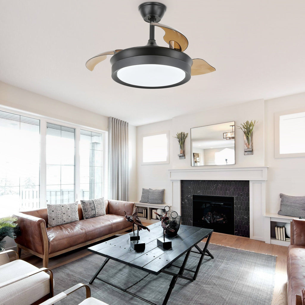 Ventilateur de plafond rétractable moderne Bella Depot 36 avec éclairage LED, pales réversibles à 6 vitesses et télécommande