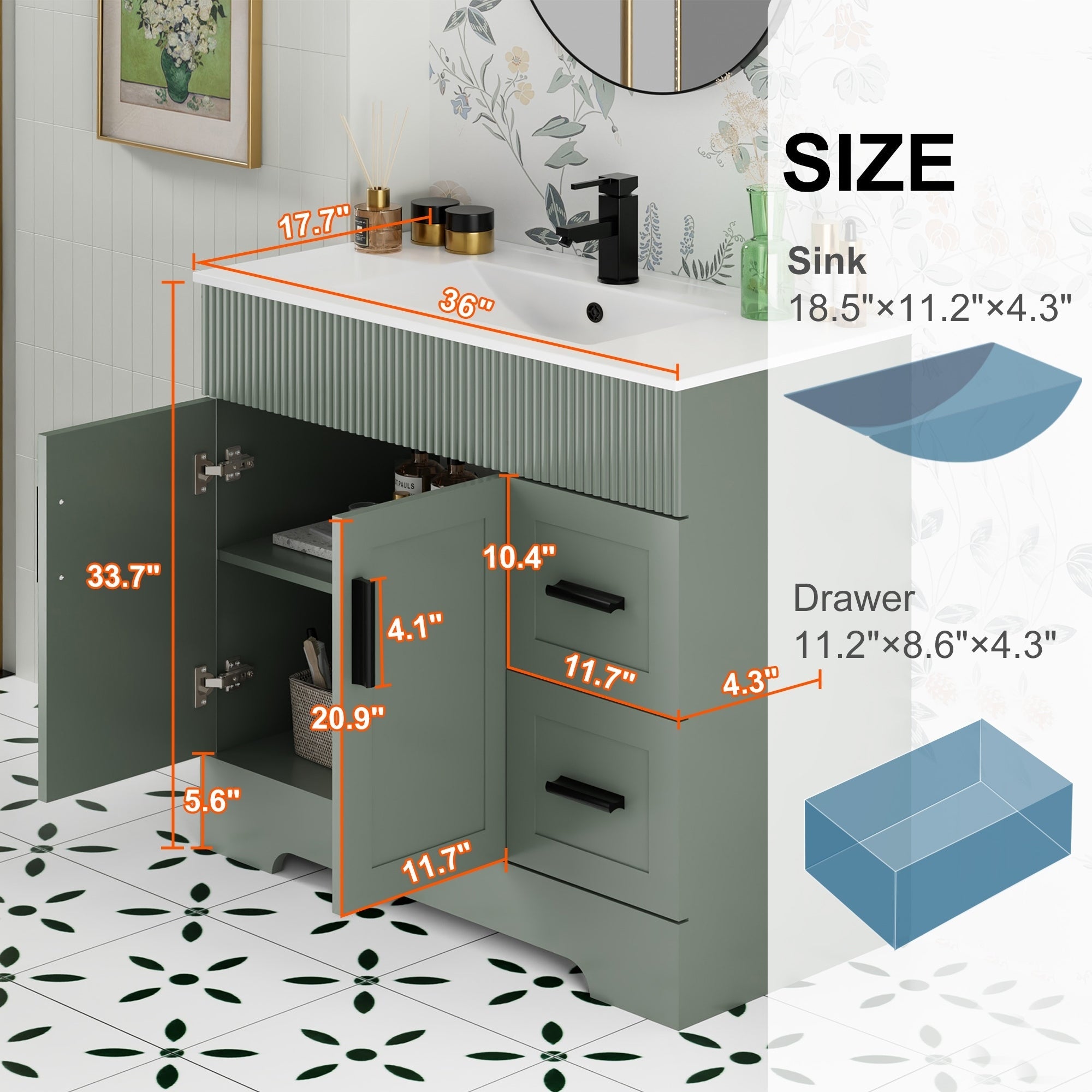 Ensemble de meuble-lavabo Wavy Line 30/36/48 avec lavabo et robinet