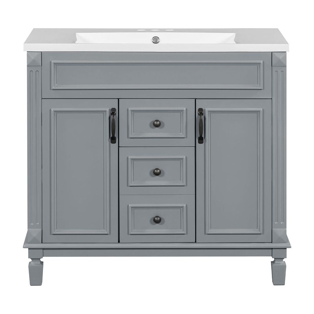 Meuble-lavabo moderne de 36 po avec lavabo supérieur et armoire à miroir, 2 portes et 2 tiroirs