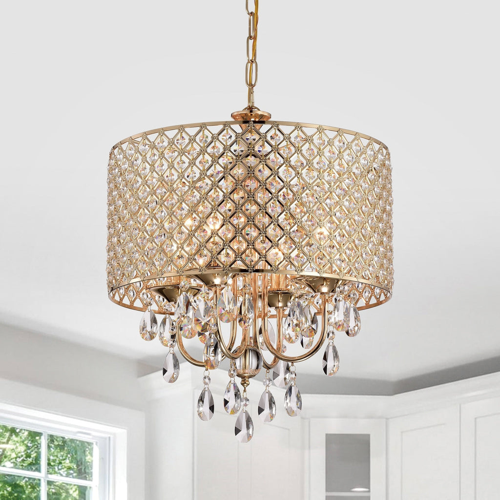 Lustre tambour à perles rondes avec cristaux suspendus
