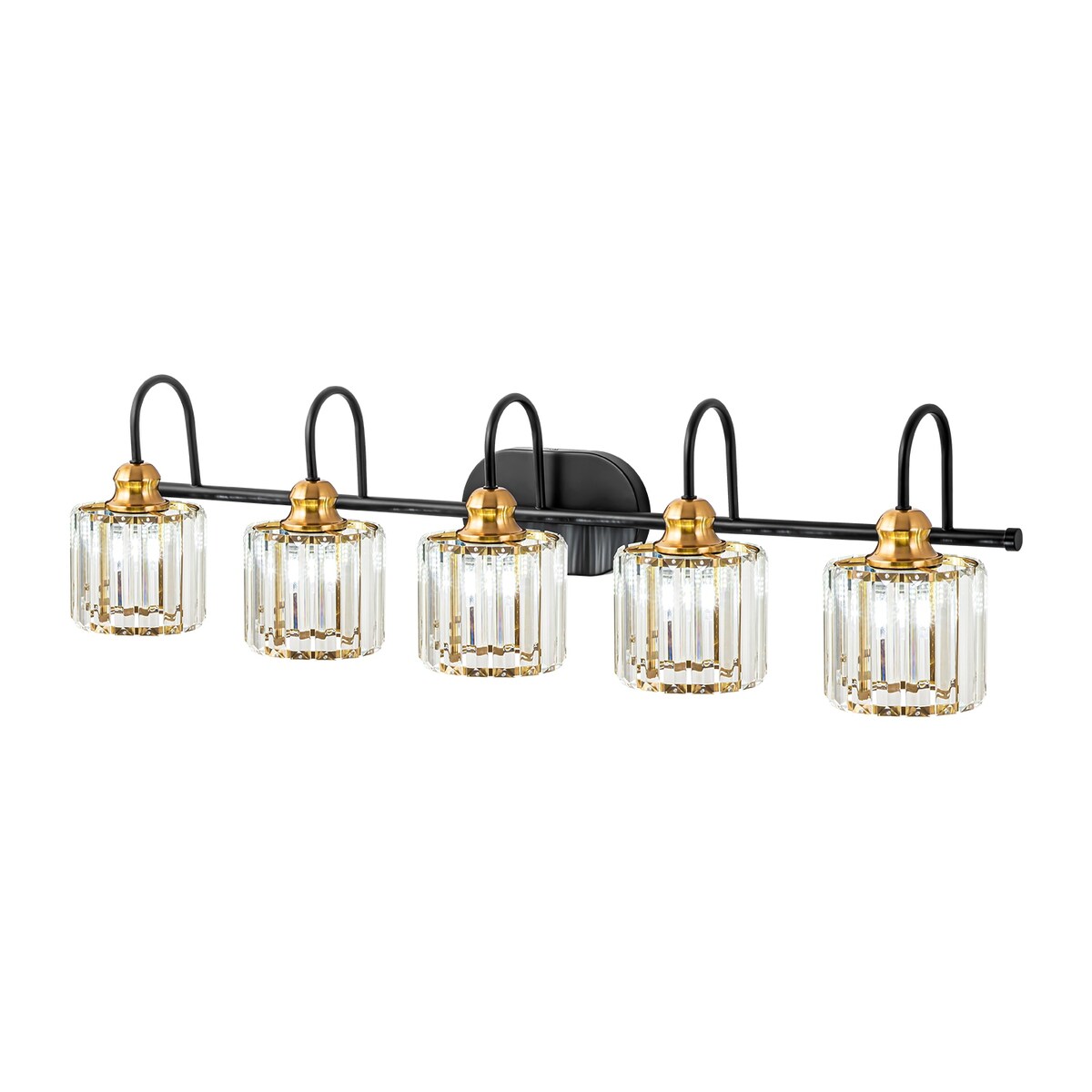 Luminaires de salle de bain en cristal à 5 ​​lumières, style glamour, linéaires et à intensité variable, avec abat-jour cylindrique en cristal
