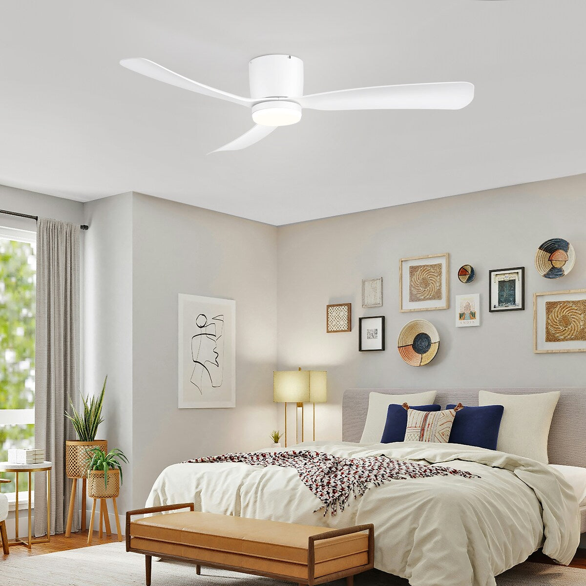 Ventilateur de plafond encastré à DEL noir/blanc de 52 pouces avec télécommande (3 pales)