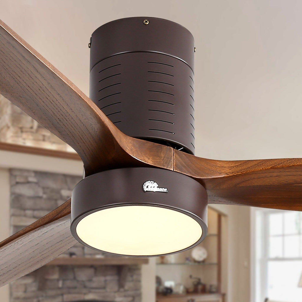 Ventilateur de plafond encastré de style campagnard de 52 pouces avec éclairage et télécommande, moteur CC réversible