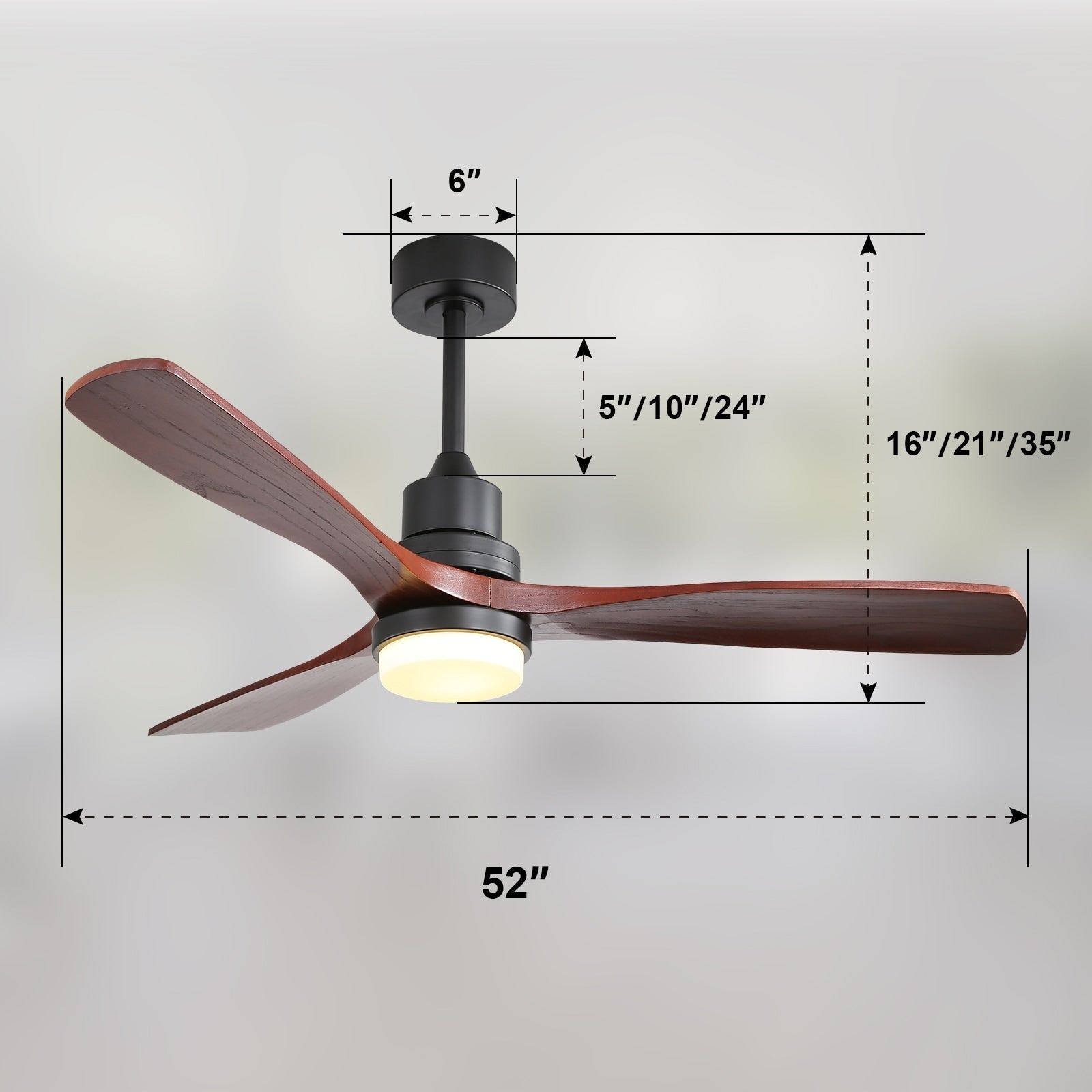 Ventilateur de plafond d'intérieur en bois Sofucor 52 avec télécommande et éclairage intégré en option