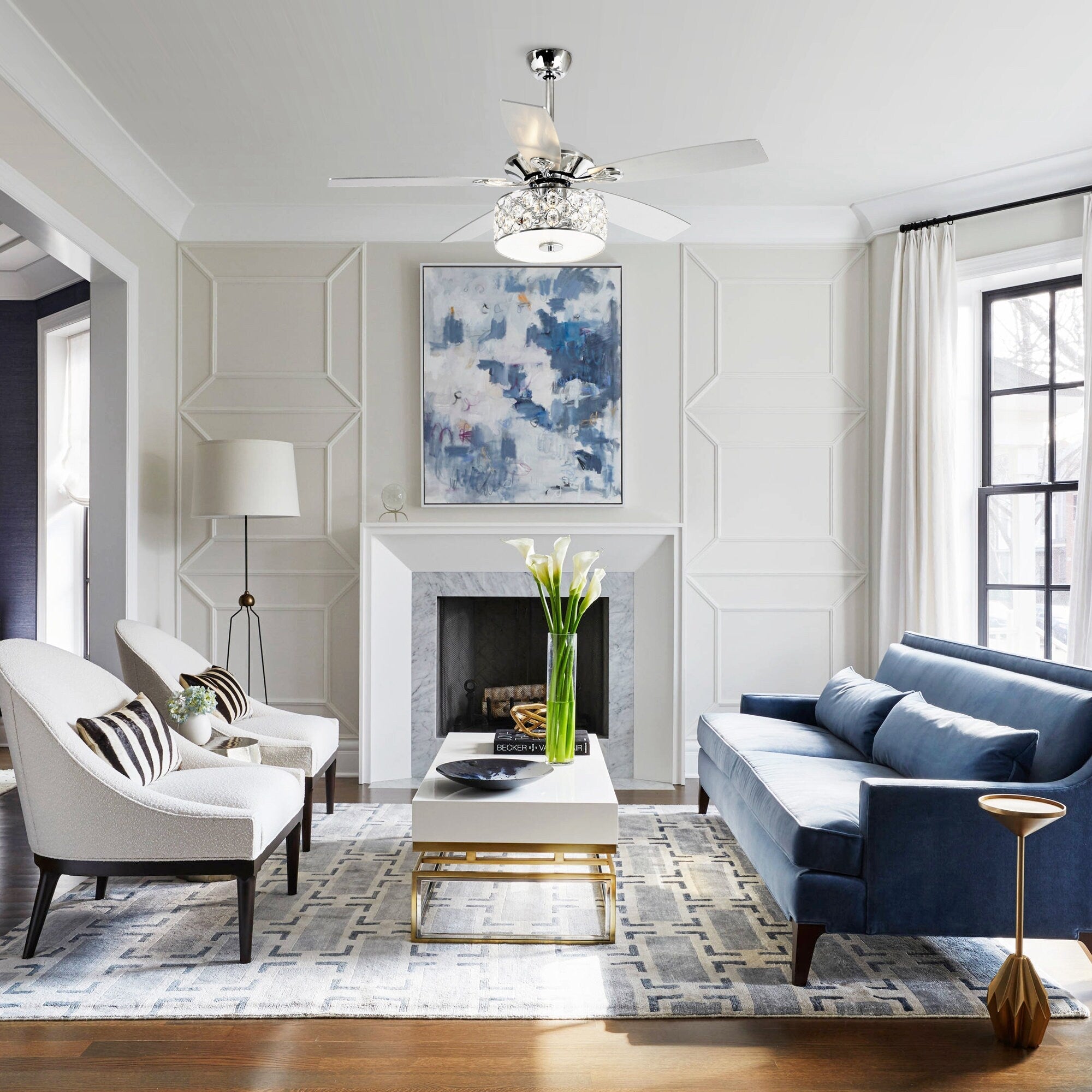 Ventilateur de plafond moderne à 4 lumières avec télécommande