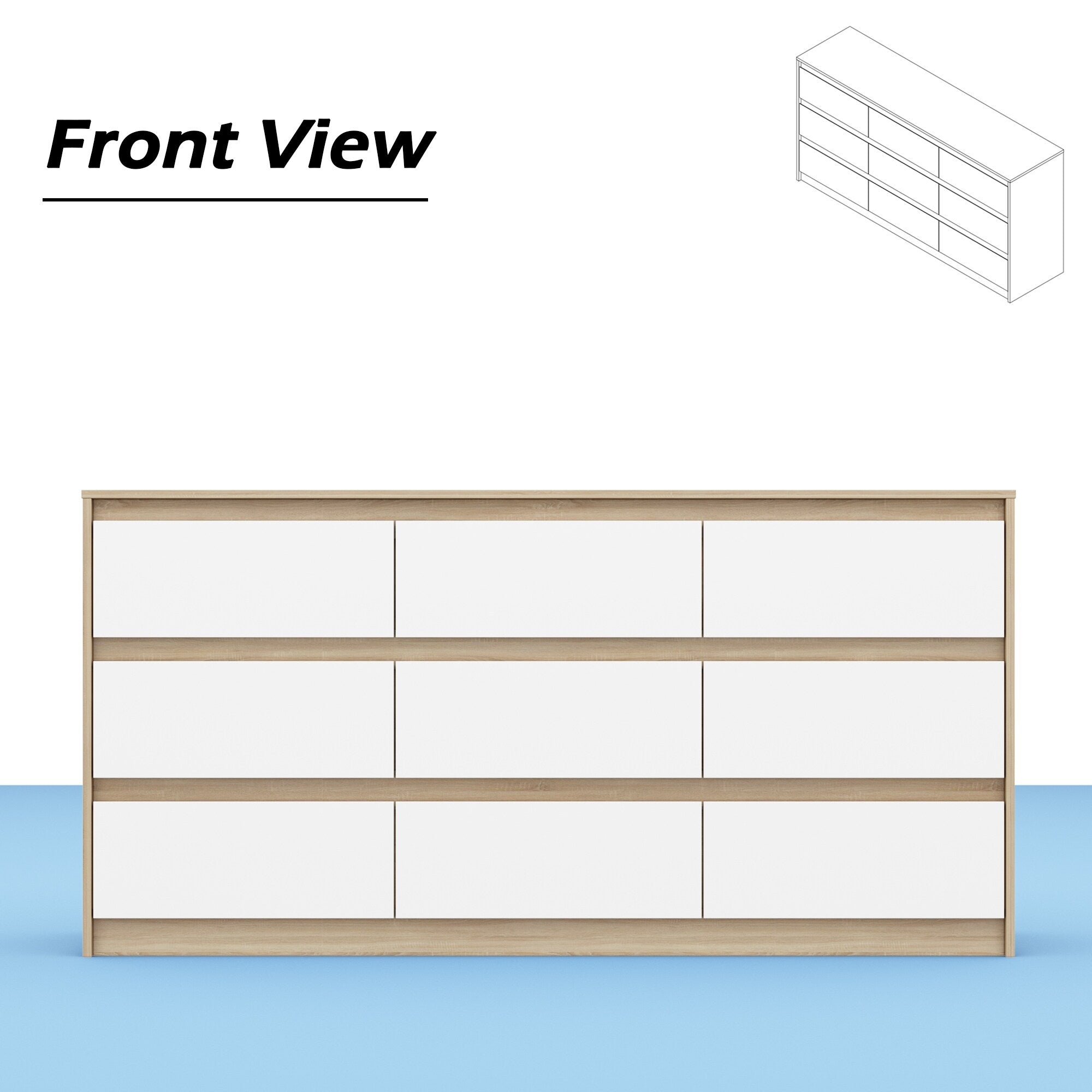 Commode d'appoint à 9 tiroirs 63W pour salon, chambre à coucher