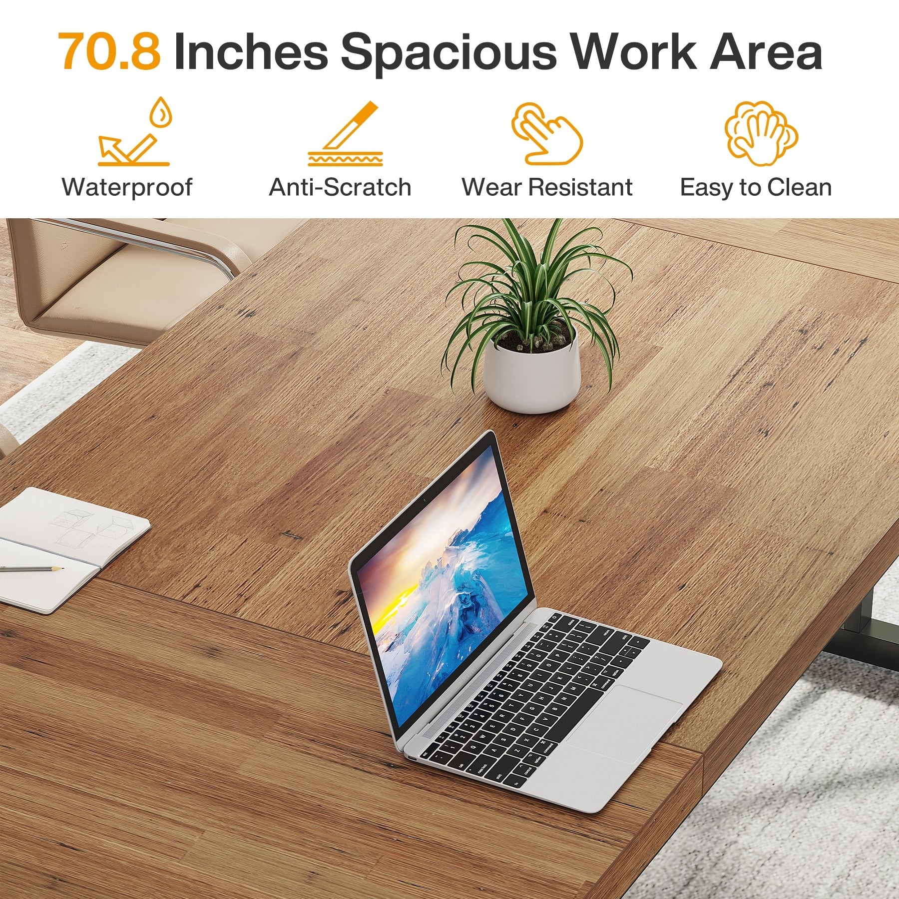 Bureau exécutif de 70,8 pouces, grand poste de travail informatique