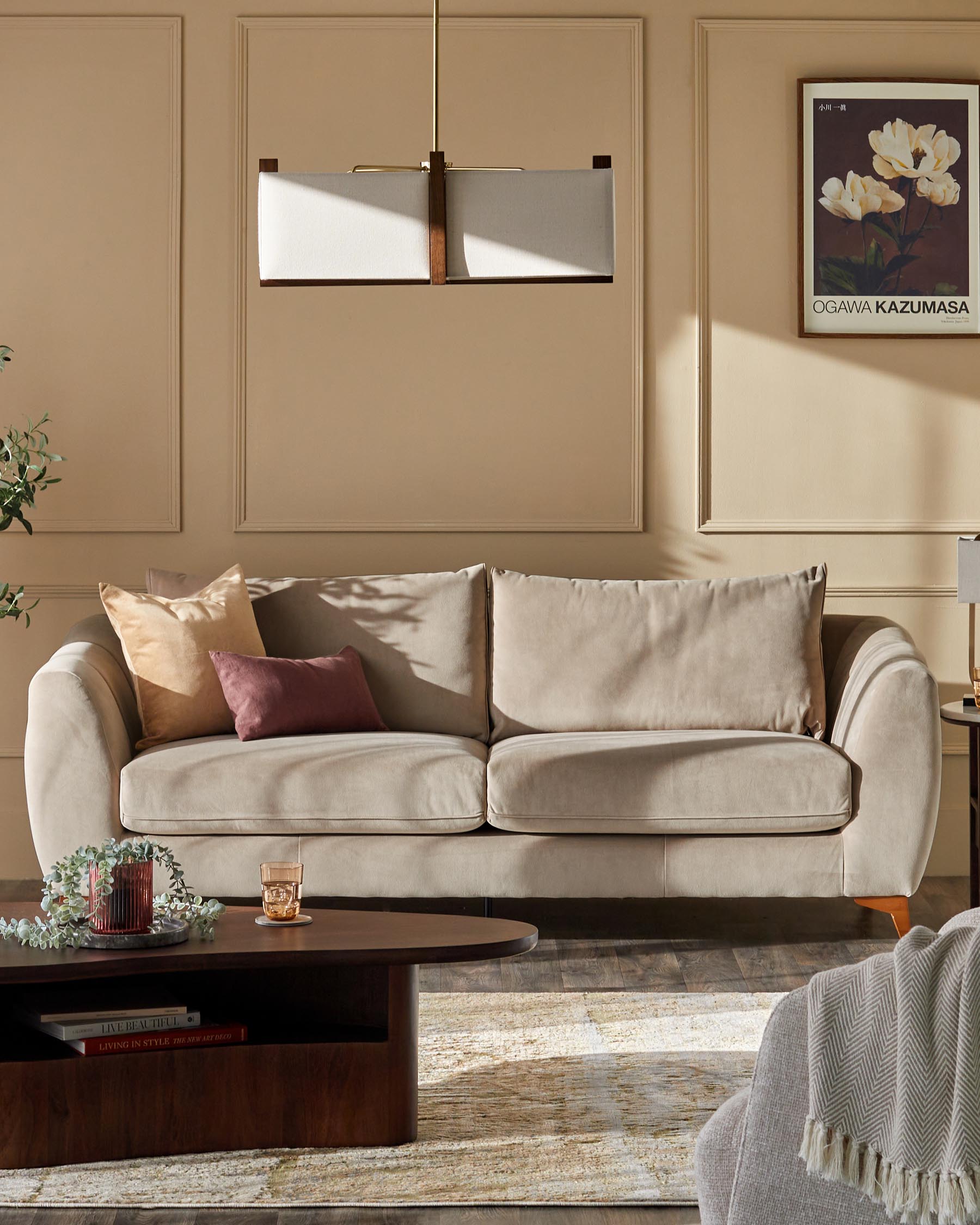 Canapé 3 places Geneviève en velours champagne avec pieds en bois