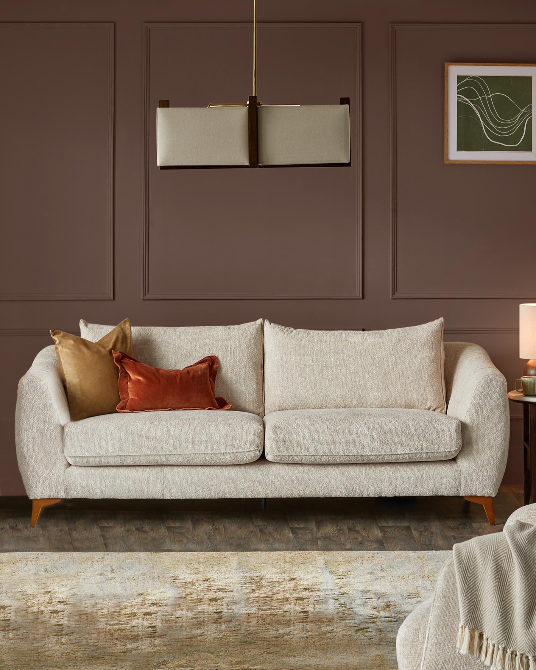 Canapé 3 places Genevieve en tissu naturel tressé avec pieds en bois