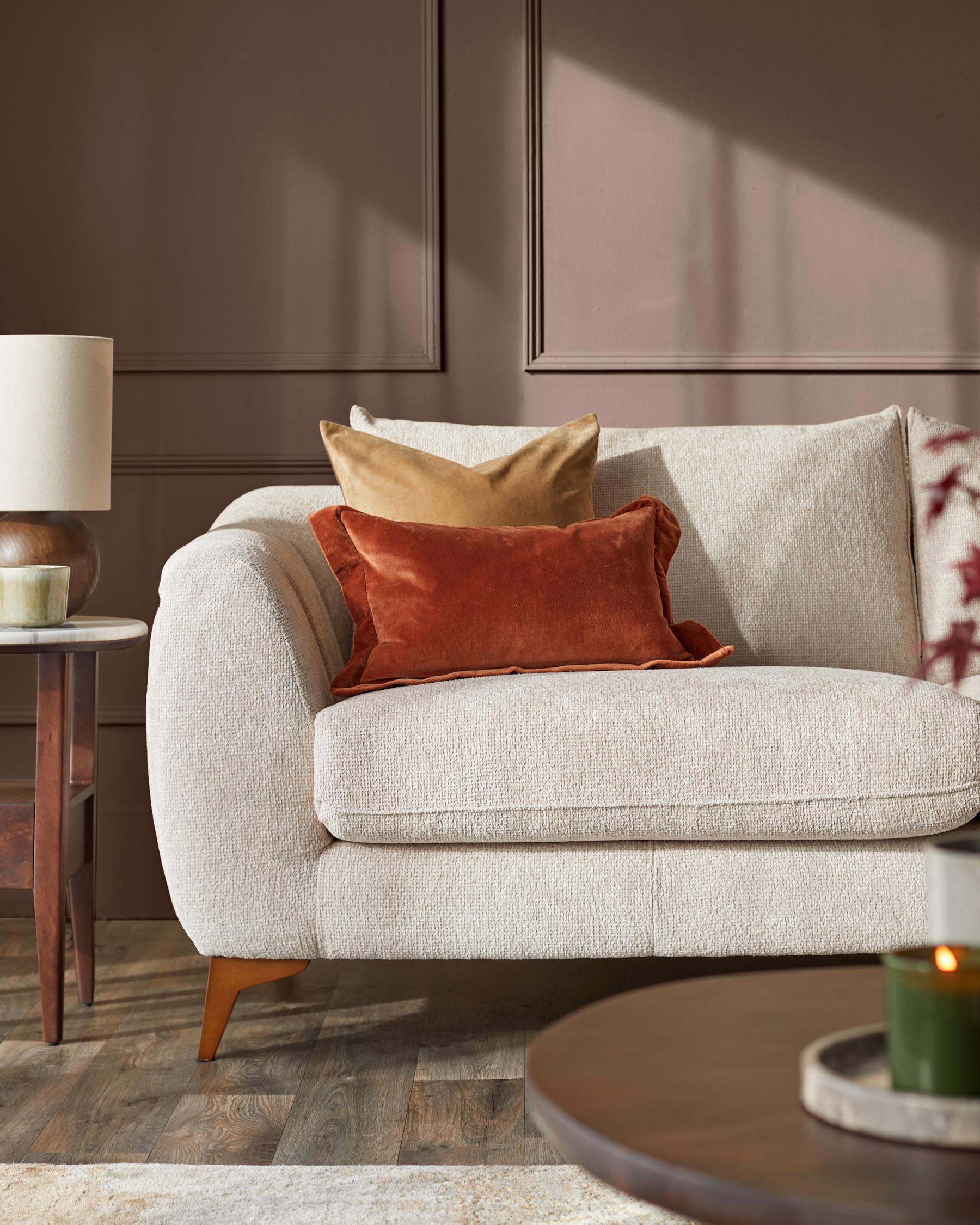 Canapé 3 places Genevieve en tissu naturel tressé avec pieds en bois