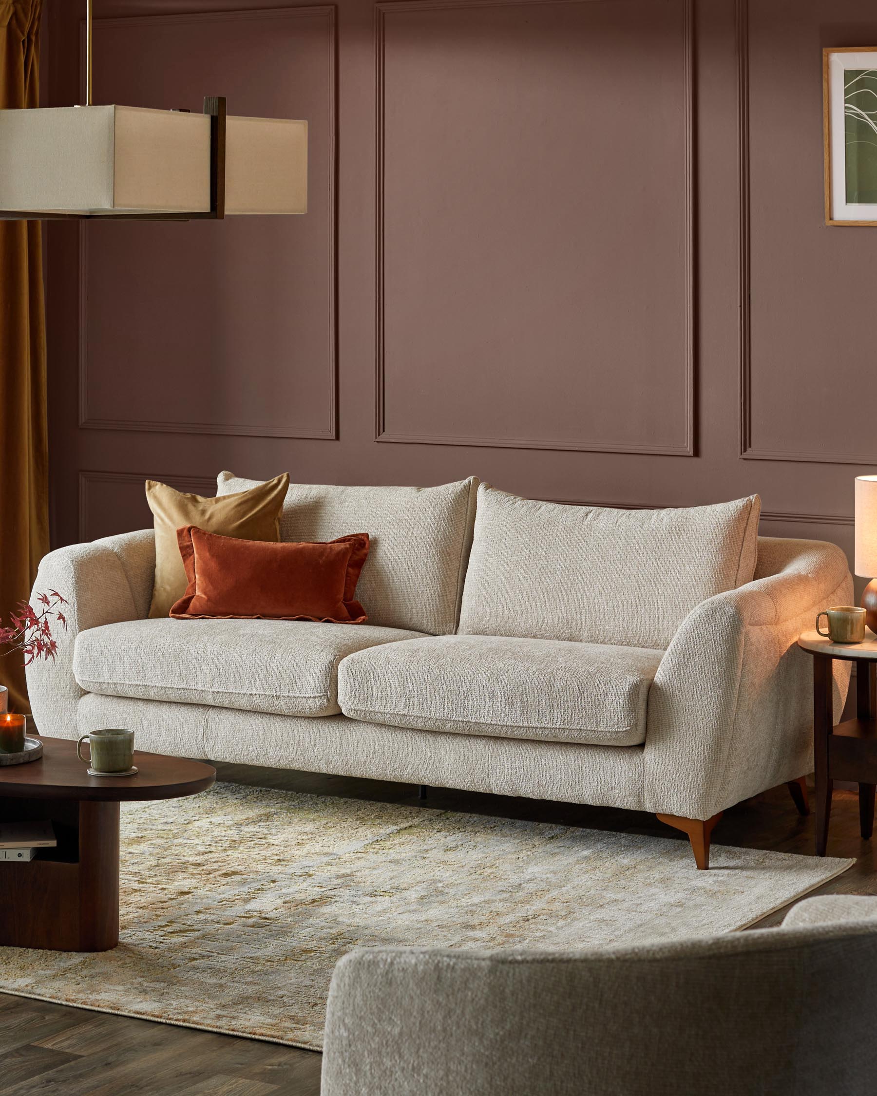 Canapé 3 places Genevieve en tissu naturel tressé avec pieds en bois