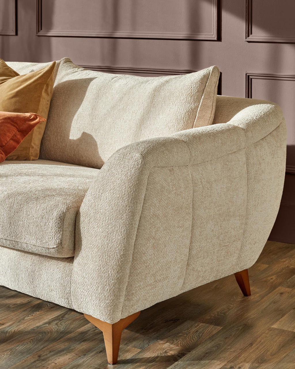 Canapé 3 places Genevieve en tissu naturel tressé avec pieds en bois